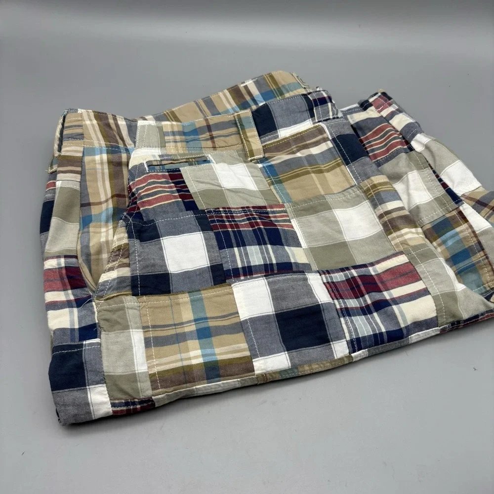 LL Bean Shorts Mens 40W Blue Plaid Madras‎ Patchwork Chino 9